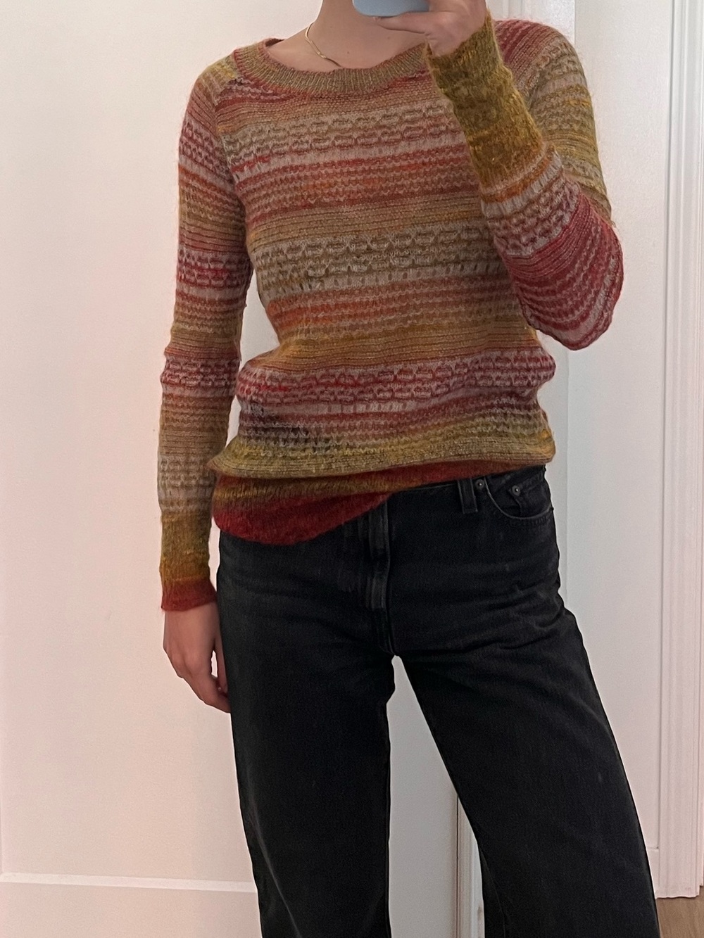 Anthro Mohair Fine Knit Multi-Color Striped Sweater